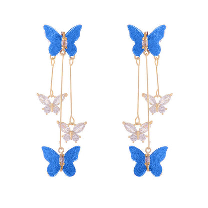 Crystal Butterfly Tassel Earrings