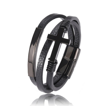 Cross Style Multi-Layer Leather Bracelet