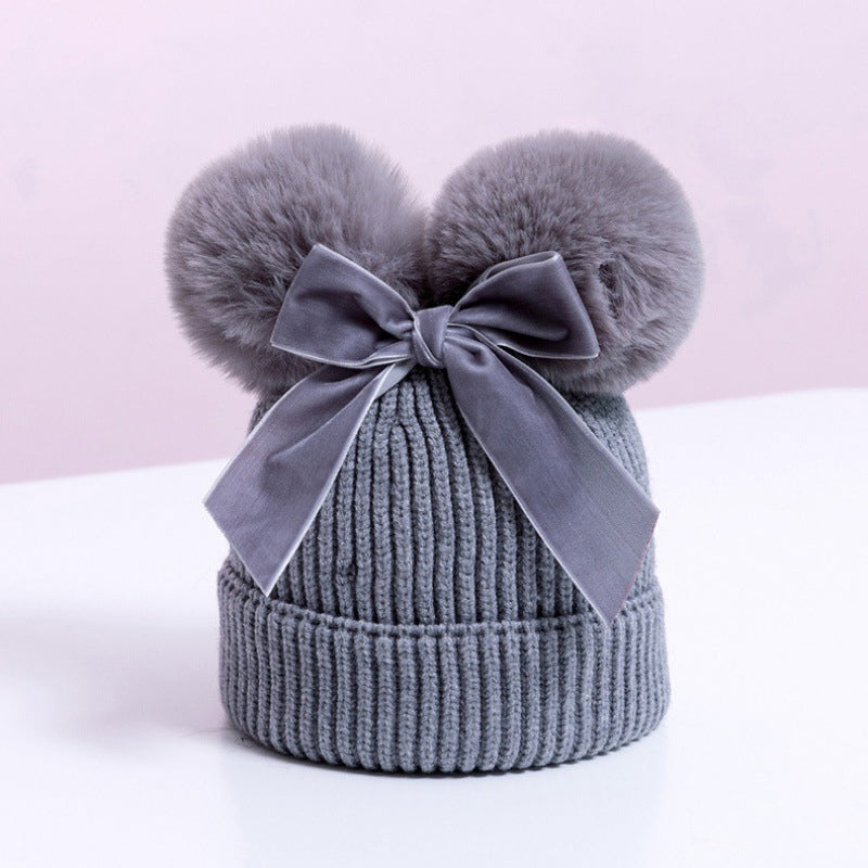 Baby Hat With Double Ball Bow