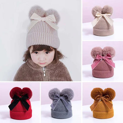 Baby Hat With Double Ball Bow