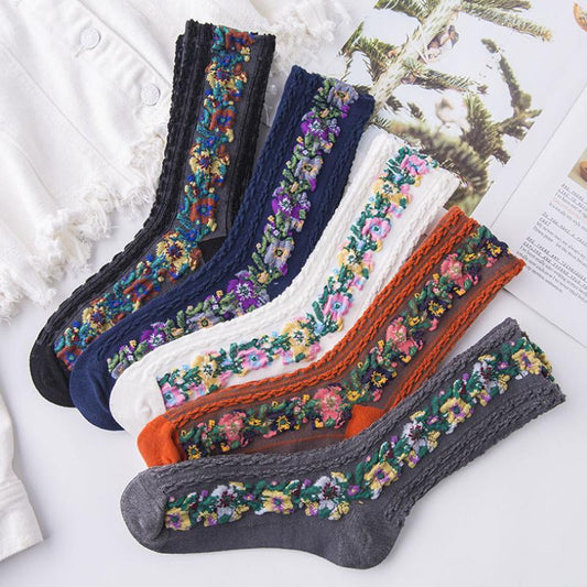 Vintage Floral Style Cotton Crew Socks