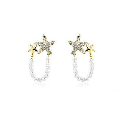 Diamond Starfish Pearl Earrings