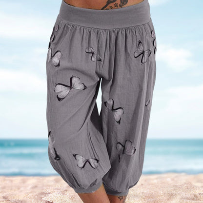 Butterfly Print Seven-Part Pants