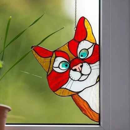Handmade Stain Cat Suncatcher For Window