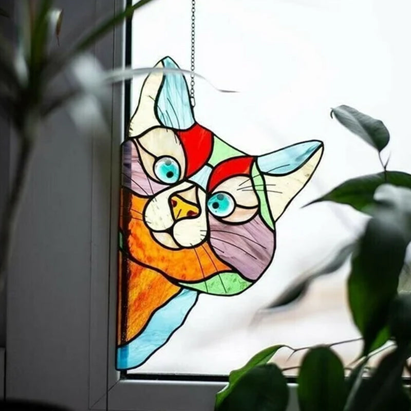 Handmade Stain Cat Suncatcher For Window