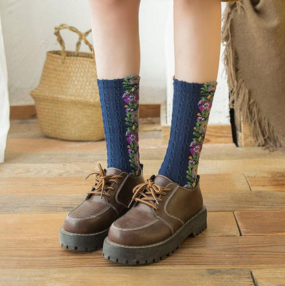 Vintage Floral Style Cotton Crew Socks