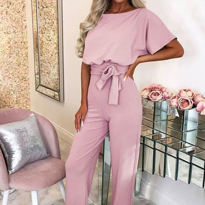 Solid High Waist Jumpsuit With Belt