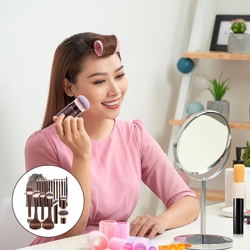 20-piece coffee-coloured makeup brush set