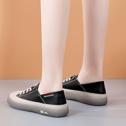 Women's Soft Leather Casual Shoes With Elastic Laces