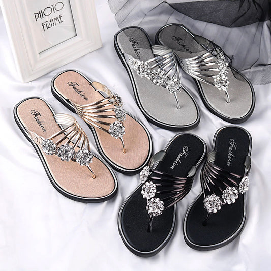 Floral Pattern Cutout Toe Post Flip Flops