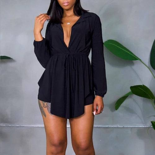 Solid Overlap Belted Asymmetrical Hem Top & Shorts Set