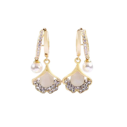 Opal Ginkgo Leaf Earrings
