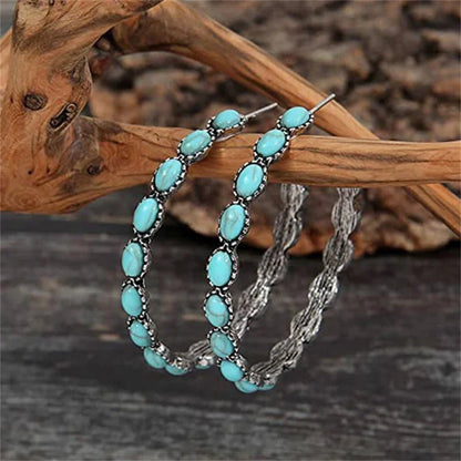 Vintage C-Shaped Turquoise Hoop Earrings