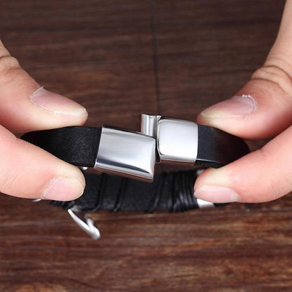 Cross Style Multi-Layer Leather Bracelet
