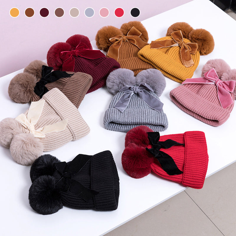 Baby Hat With Double Ball Bow